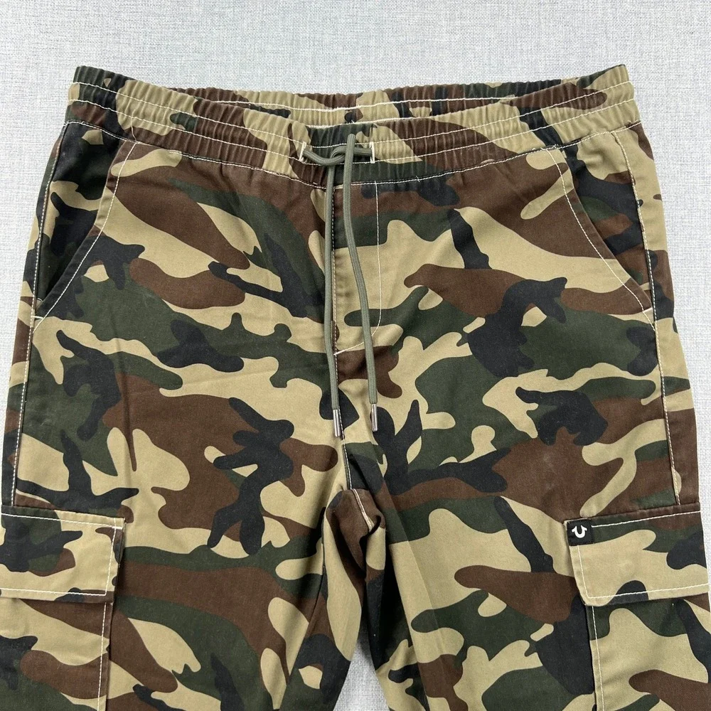 True Religion Camo Cargo Jogger Pants Mens Large Green Brown Hunting Streetwear